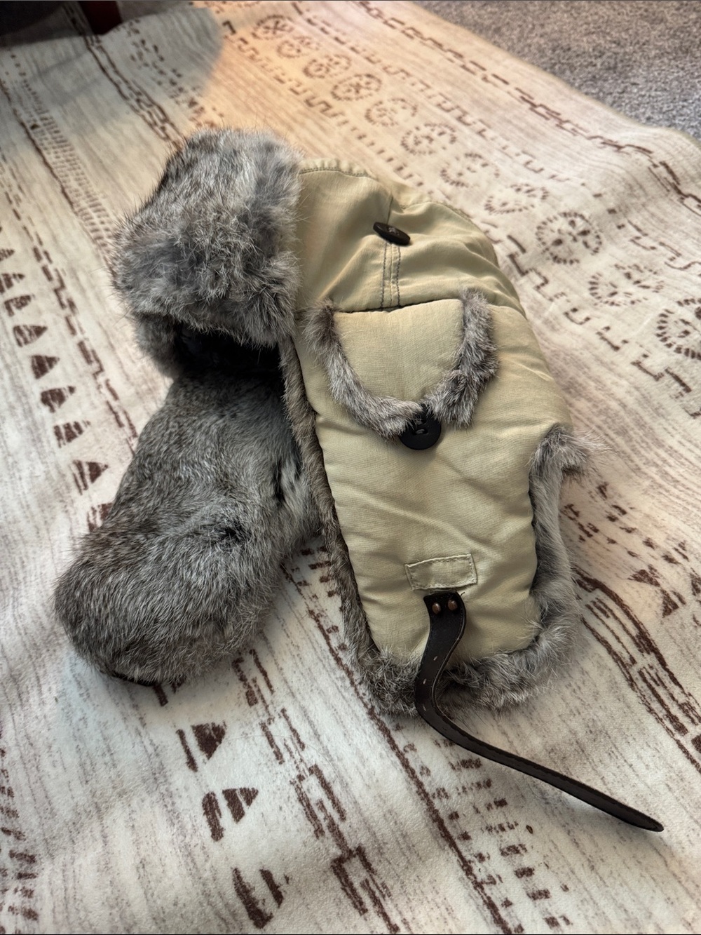 Mad Bomber Trapper Tan Hat with Fur Trim